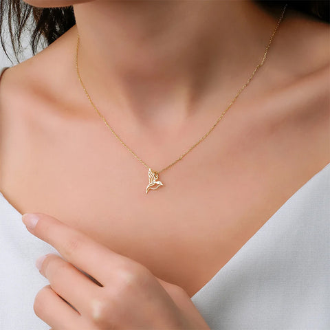 14K Gold Hummingbird Pendant Necklace