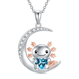 Sterling Silver 12 Birthstones Axolotl  Pendant Necklace