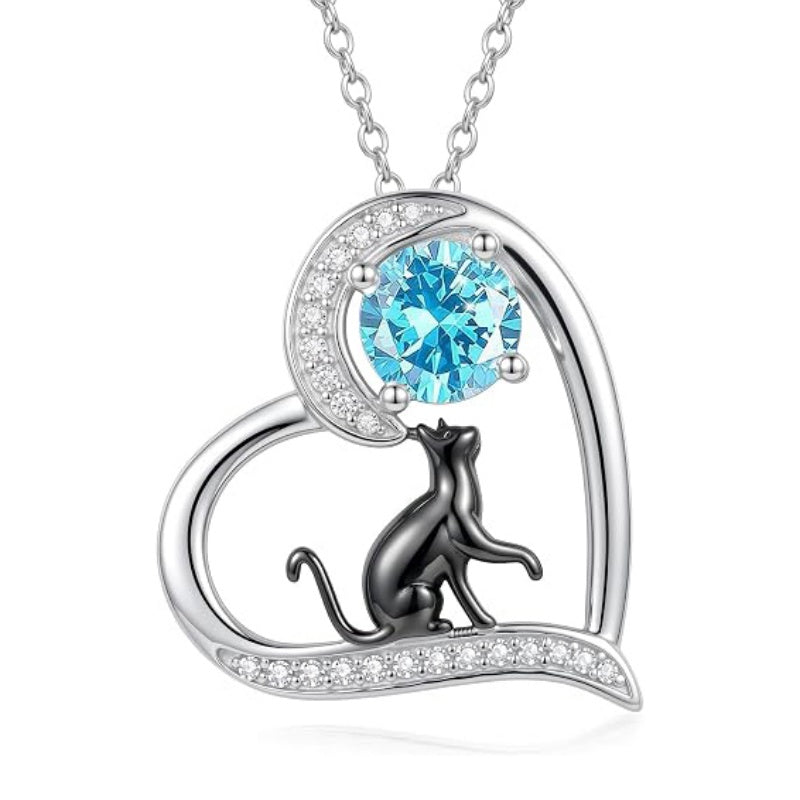 Sterling Silver Birthstone Cat Pendant Necklace Jewelry Christmas Birthday Gifts for Women