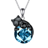 Sterling Silver Birthstone Black Cat Pendant Necklace