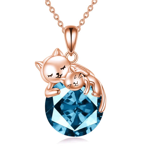 Sterling Silver Birthstone Cat Pendant Necklace