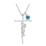 Sterling Silver Birthstone Sister Cross Pendant Necklace