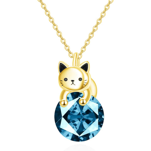 Sterling Silver Birthstone Cat Pendant Necklace