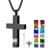 Stainless Steel Birthstones Cross Urn Necklaces for Ashes