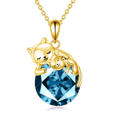 Sterling Silver Birthstone Cat Pendant Necklace