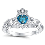 925 Silver 0.1 Cttw Natural Diamond Irish Claddagh Gemstone Rings for Women Customized Irish Claddagh Heart Promise Ring with Birthstone