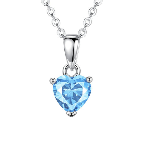 Sterling Silver Heart-Shaped 12 Month Birthstone Cubic Zirconia Pendant Necklace, Valentine's Day Gift