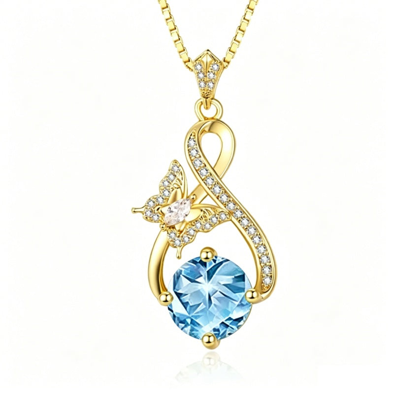 14K Gold Plated Birthstone Infinity Butterfly Necklace for Women