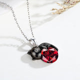 Sterling Silver Birthstone Black Cat Pendant Necklace