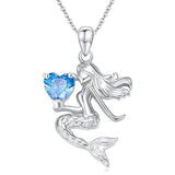 Sterling Silver Heart Cut Birthstone Mermaid Pendant Necklace