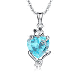 Sterling Silver Heart Birthstone Frog Pendant Necklace