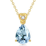 14K Gold 2 Carat Teardrop Created Birthstone with Real Diamond Pendant Necklace