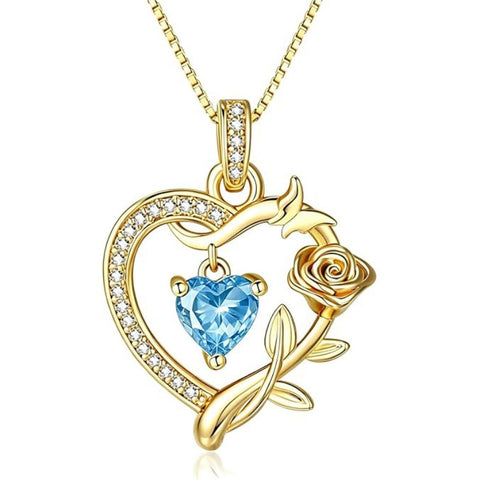 14K  Gold Plated Birthstone Rose Butterfly Pendant Necklace Everyday Jewelry Birthday Christmas Gift