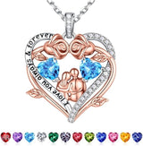 Sterling Silver Heart Birthstone Couple Hugging Necklace for Women Valentine's Day Gift