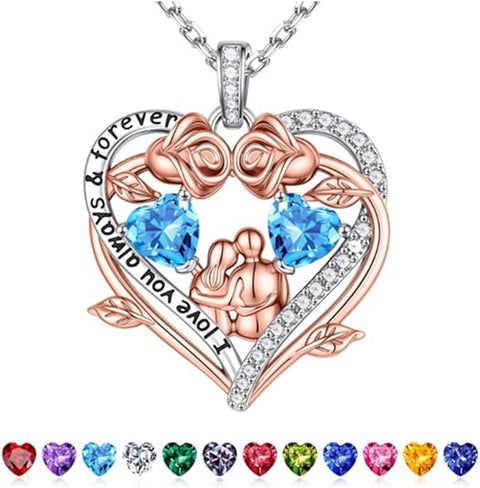 Sterling Silver Heart Birthstone Couple Hugging Necklace for Women Valentine's Day Gift