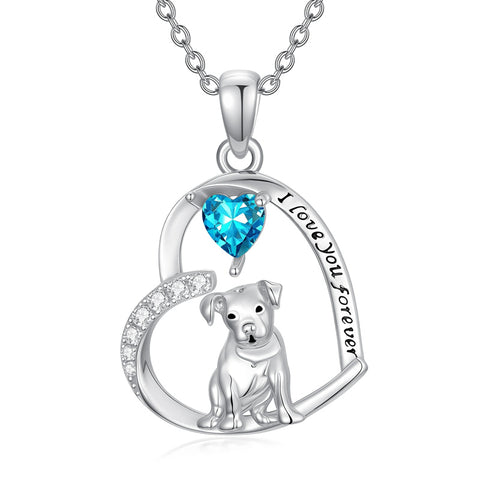 Sterling Silver 12 Month Birthstone Schnauzer Chihuahua Pitbull Pug Pendant Necklace for Women