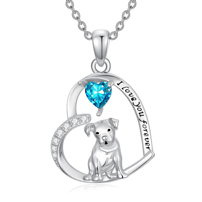 Sterling Silver 12 Month Birthstone Schnauzer Chihuahua Pitbull Pug Pendant Necklace for Women