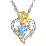 Sterling Sliver Birthstone Love Heart & Sunflower Pendant Necklace Engraved With You Are My Sunshine