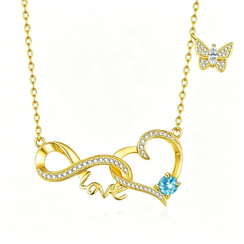 14K Gold Plated Birthstone Infinity Butterfly Necklace for Women