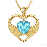 14K Gold Plated 12-Month Birthstone Infinity Angel Wings Pendant Necklace for Women