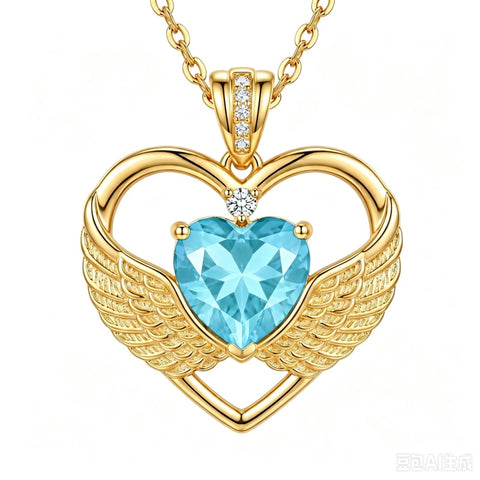 14K Gold Plated 12-Month Birthstone Infinity Angel Wings Pendant Necklace for Women