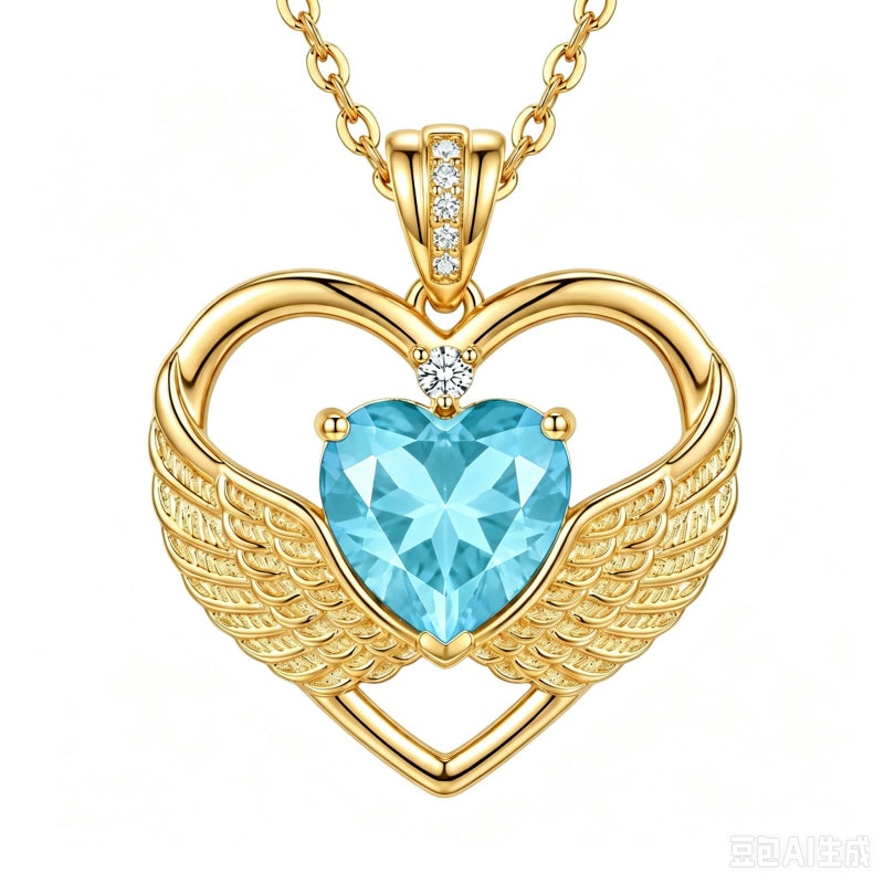 14K Gold Plated 12-Month Birthstone Infinity Angel Wings Pendant Necklace for Women