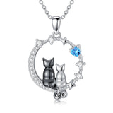Sterling Silver Cubic Zirconia Two Cats Pendant Necklace