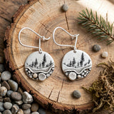 Sterling Silver Trail Mini Forest Pebble Wildflower Dangle Earrings