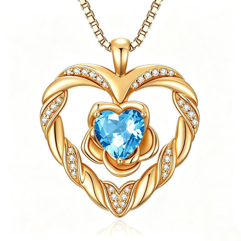 14K Gold Plated  Birthstone Rose Flower Heart Necklaces for Women  Birthday Christams Valentine's Day Jewelry Gift
