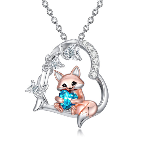 Sterling Silver Heart Birthstone Fox Pendant Necklace