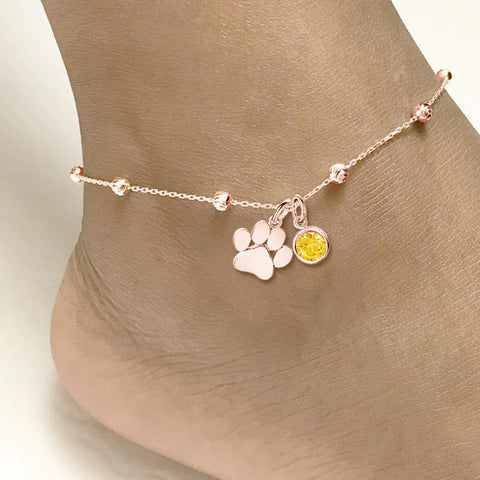 Sterling Silver Birthstone Paw Print Bracelet Anklet Necklace