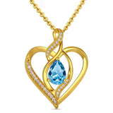 14K Gold Plated Birthstone Heart Pendant Necklace Birthday Anniversary Jewelry Gift for Her
