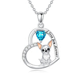 Sterling Silver 12 Month Birthstone Schnauzer Chihuahua Pitbull Pug Pendant Necklace for Women