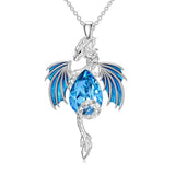 Sterling Silver Teardrop Shaped Crystal Wyvern Dragon Pendant Necklace