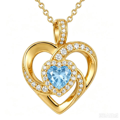 14K Gold Plated Love Heart Birthstone Necklace for Women