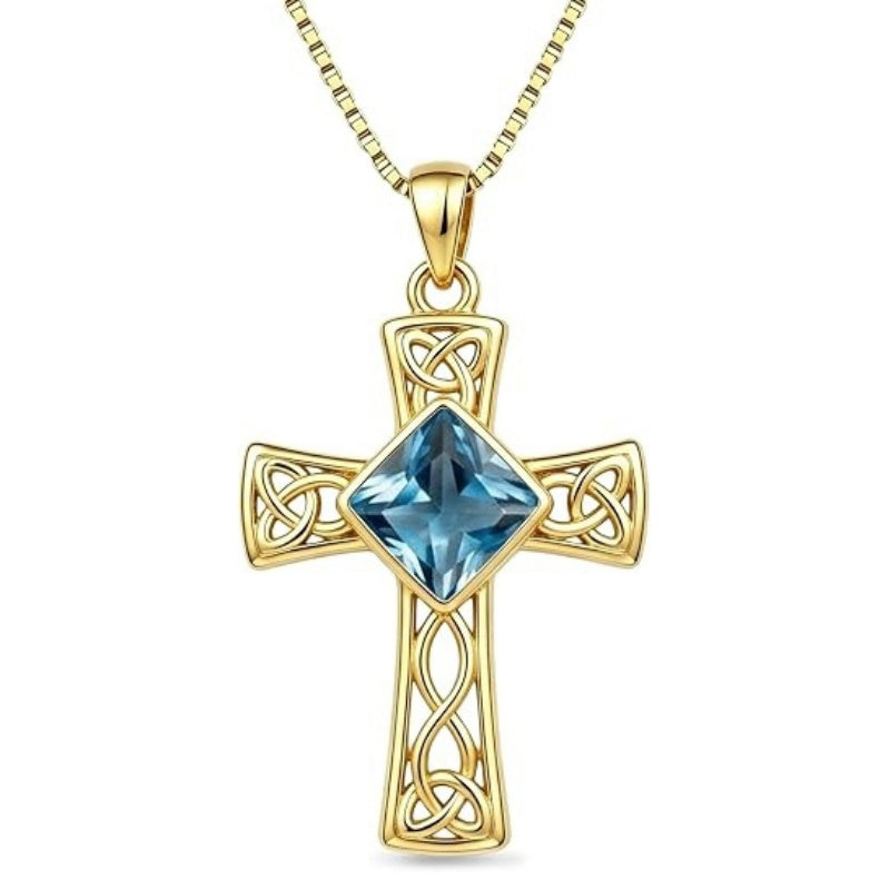14K Gold Plated  Birthstone Cross Necklace  Pendant Necklace Mother's Day Birthday Gifts for Women