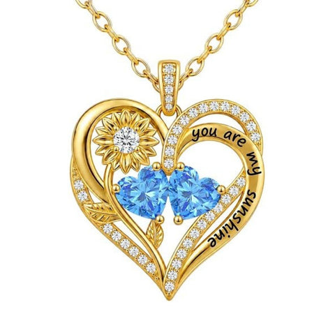 Double Birthstone Necklace 14K Gold Plated You Are My Sunshine Sunflower Necklace Heart Pendant Necklace