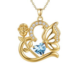 14K Gold Plated Heart Birthstone Rose Mom Butterfly Pendant Necklace for Women
