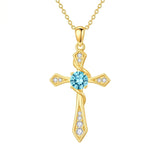 14K Gold Plated Birthstone Infinity  Cross Pendant NecklaceJewelry for Women