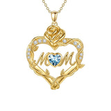 14K Gold Plated Heart Birthstone Rose Mom Butterfly Pendant Necklace for Women