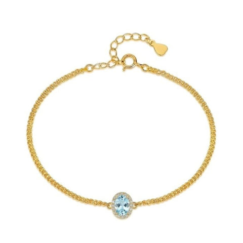 14K Gold Plated Halo Oval Birthstone Cuban Chain Bracelets for Her