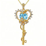 Birthstone Infinity Heart 14K Gold Plated Butterfly Key Pendant Necklace Gift for Her
