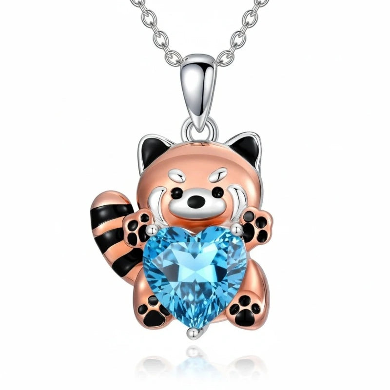Sterling Silver Birthstone Red Panda Pendant Necklace for Women Birthstone Christmas Birthday  Gifts