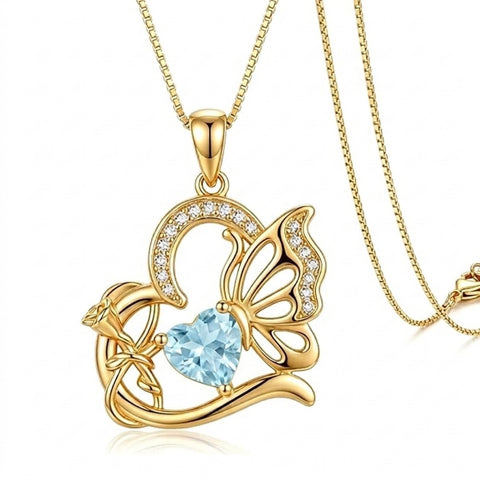 14K Gold Plated Heart Birthstone Infinity Cross Butterfly Necklace for Women