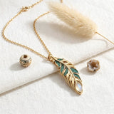 14K Gold Plated Feather Pendant Necklace for Women