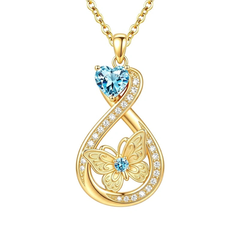 14K Gold Plated Infinity Birthstone  Butterfly Cross Necklace for Women