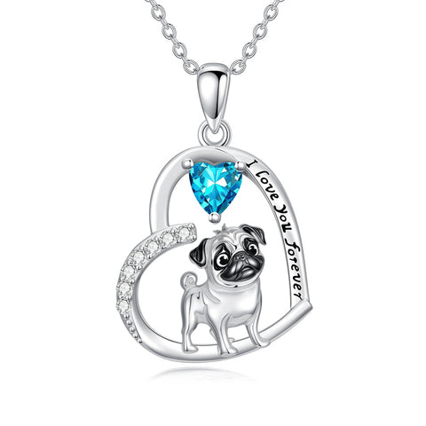 Sterling Silver 12 Month Birthstone Schnauzer Chihuahua Pitbull Pug Pendant Necklace for Women