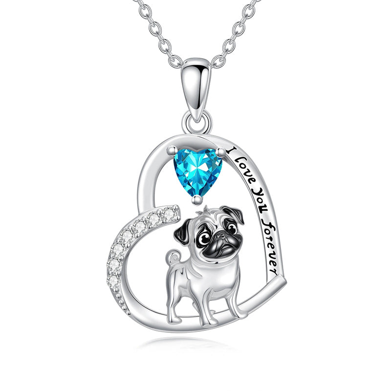 Sterling Silver 12 Month Birthstone Schnauzer Chihuahua Pitbull Pug Pendant Necklace for Women