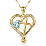 14K Gold Plated Heart  Birthstone Cross Necklace Engraved with I Love You Always and Forever