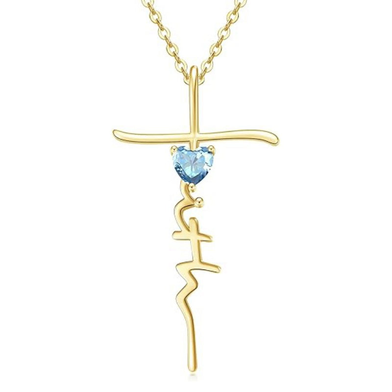 Cross Faith Heart 14K Gold Plated  Birthstone Necklaces for Women